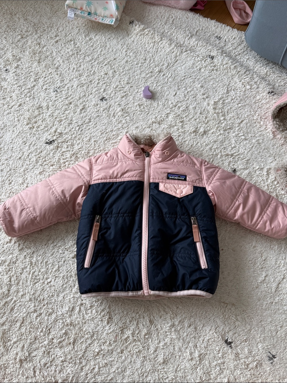 Patagonia Pink and Navy Baby Puffer Jacket